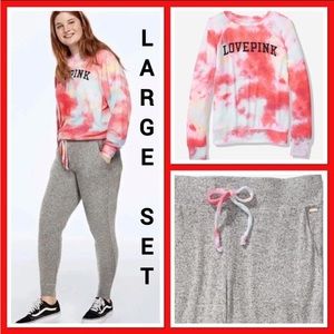 NWT VS PINK LARGE CORAL TIE DYE COZY SET